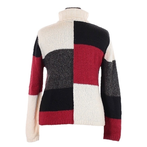 Tangents Ivory Red & Black Colorblock Comfy Turtleneck Sweater Size XL - Picture 2 of 7